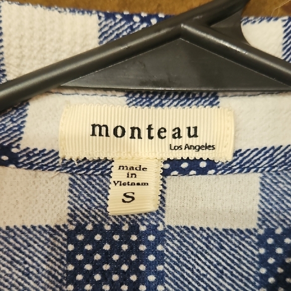 Monteau Blue and White Sleeveless Notched Collar Mini Dress - Picture 2 of 6